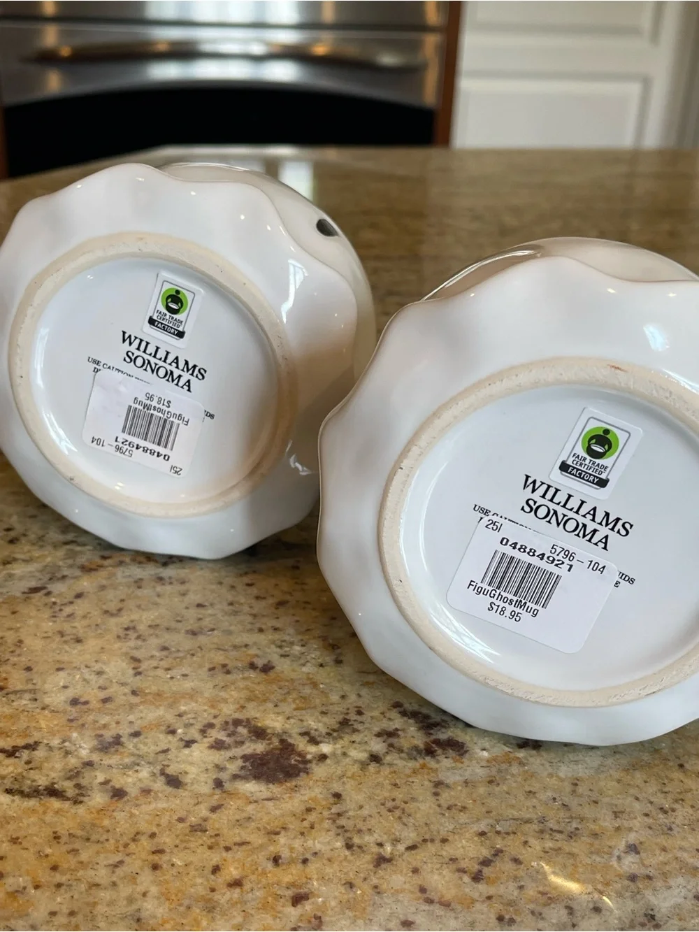 Williams Sonoma White Ghost Figural Mug Set of 2 Halloween Stoneware NEW